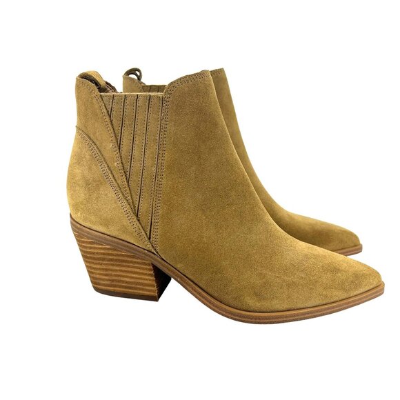 Marc Fisher Womens Suede Ankle Boots Tan Size 6.5 With Block Heel & Side Zipper - Picture 2 of 5